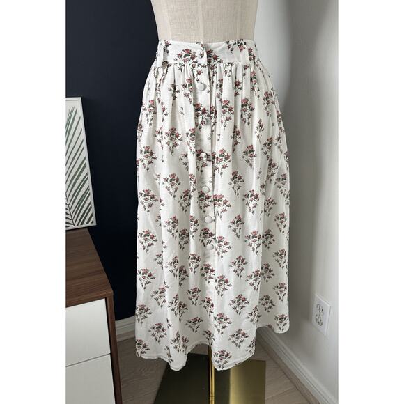 Brock Collection Womens Silk Cotton Floral Midi Skirt Button Pockets Italy - Picture 6 of 16